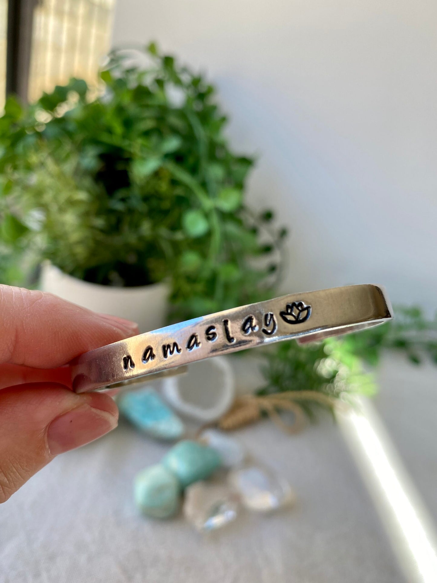 RESINATING WORDS - hand stamped ladies cuff bangle with NAMASLAY