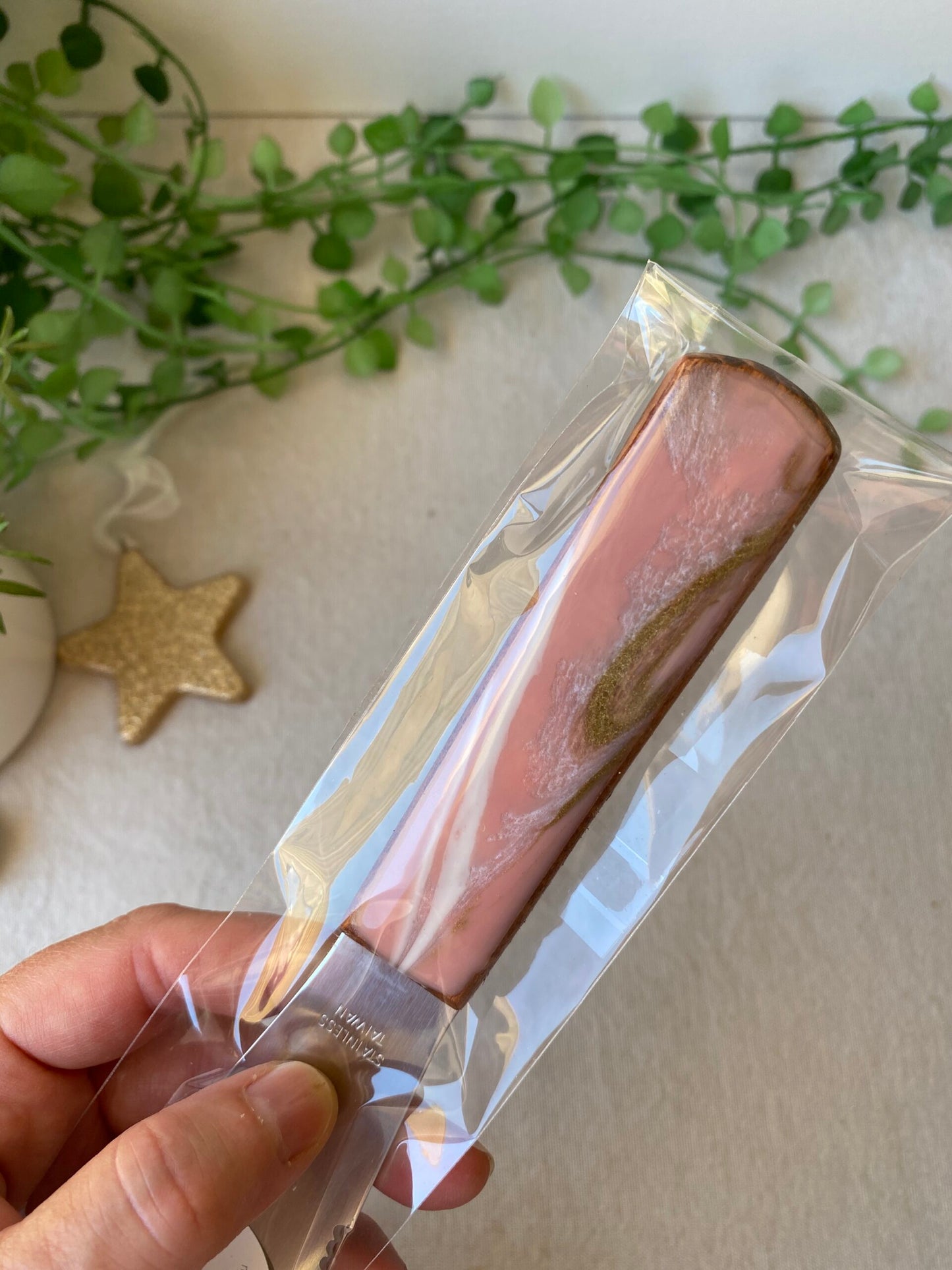 Blush pink and gold cheese knife - READY TO POST